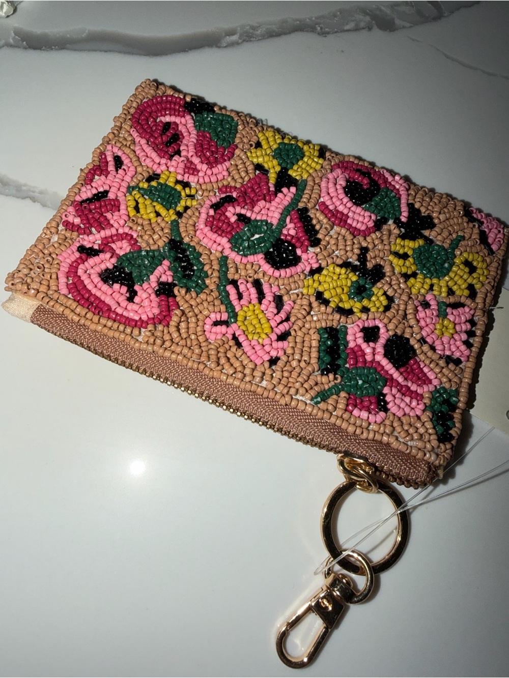 NWT On 34th Hand Beaded Floral Zip Pouch with Keychain - Picture 5 of 6